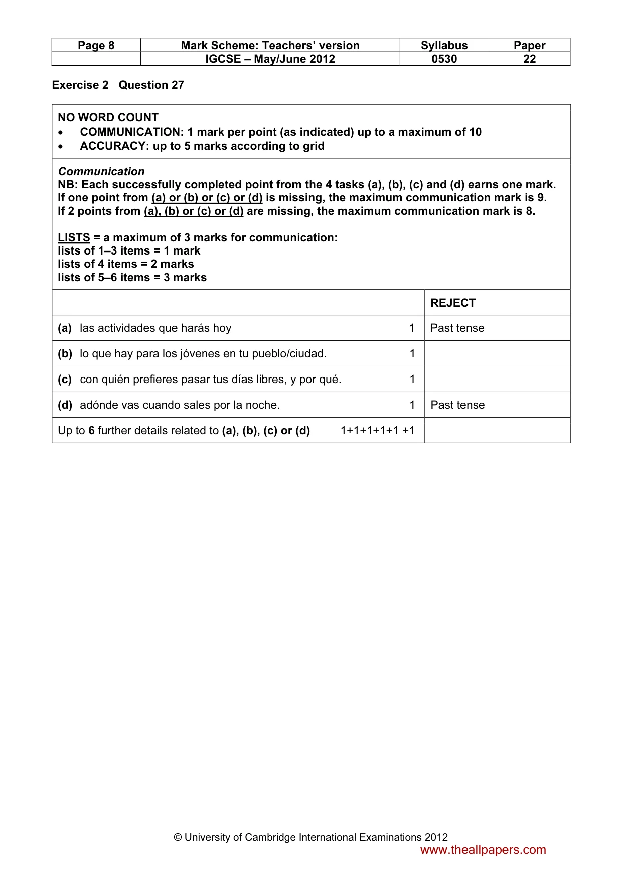 Mark scheme, page 8 of 12