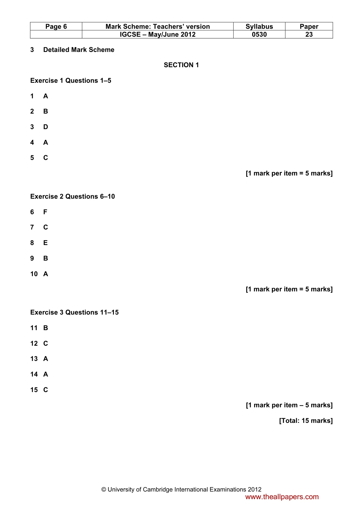 Mark scheme, page 6 of 11