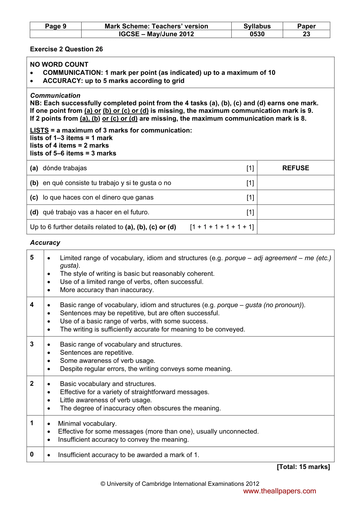 Mark scheme, page 9 of 11