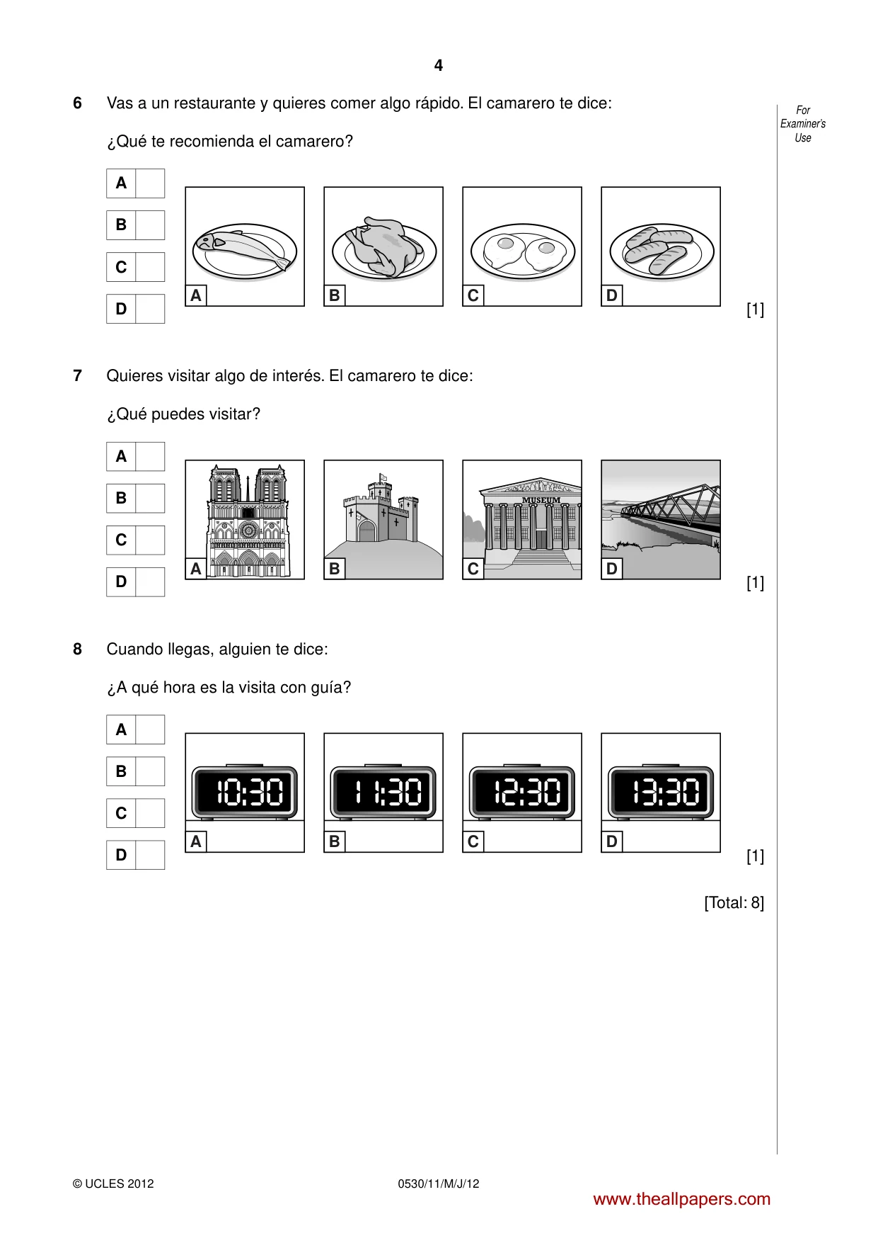 Cambridge IGCSE Spanish - Foreign Language 0530 2012 May/June Paper 1 · Variant 1 question paper, page 4 of 12