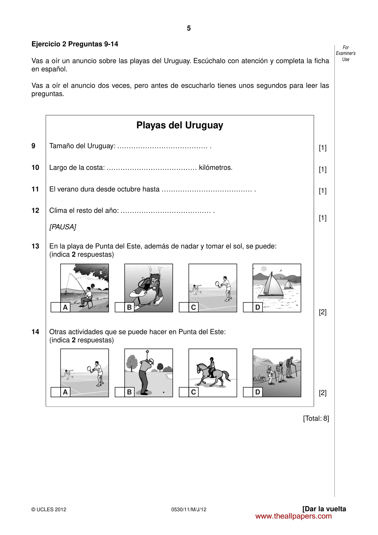 Cambridge IGCSE Spanish - Foreign Language 0530 2012 May/June Paper 1 · Variant 1 question paper, page 5 of 12