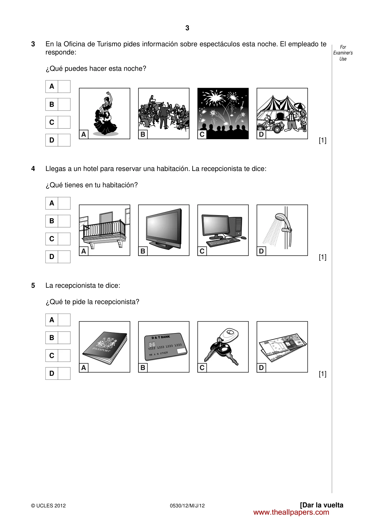 Cambridge IGCSE Spanish - Foreign Language 0530 2012 May/June Paper 1 · Variant 2 question paper, page 3 of 12