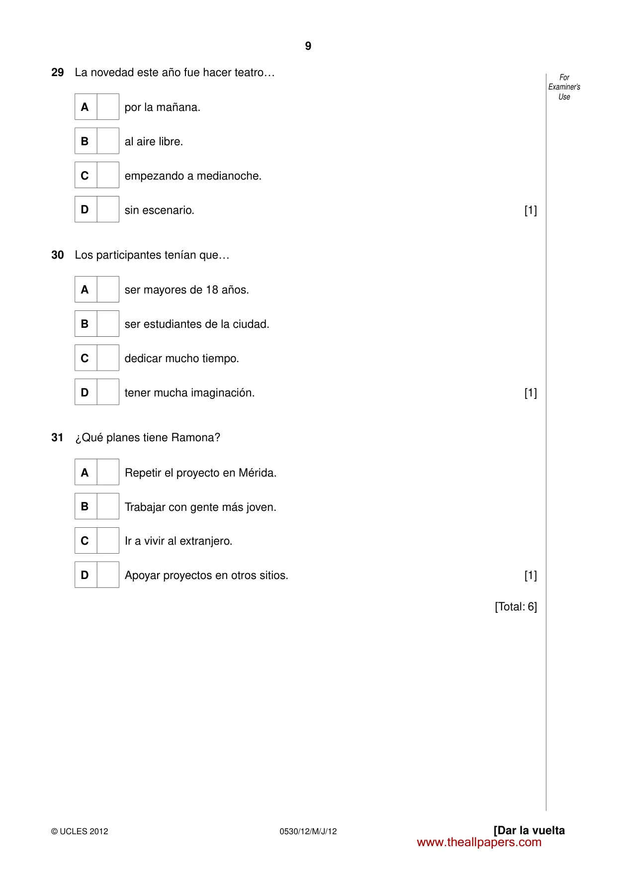 Cambridge IGCSE Spanish - Foreign Language 0530 2012 May/June Paper 1 · Variant 2 question paper, page 9 of 12
