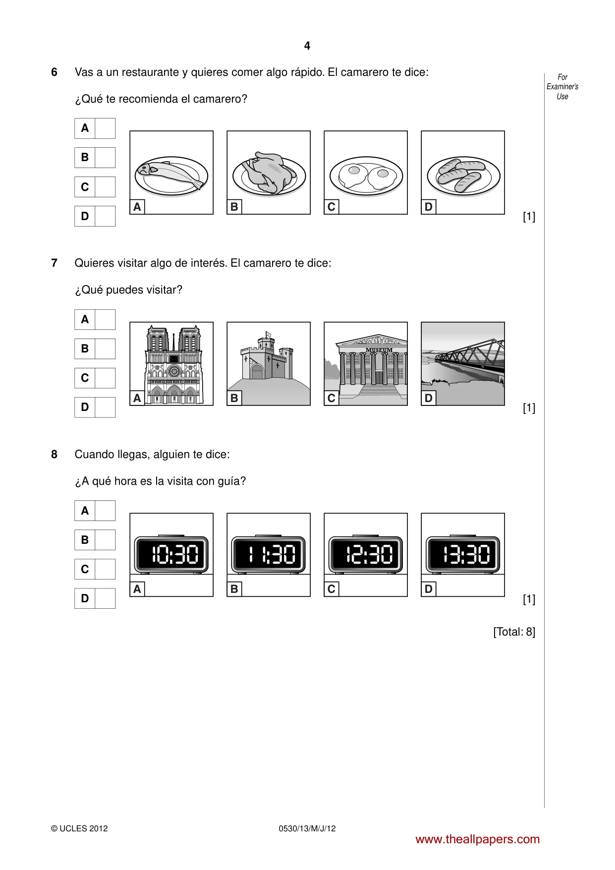 Cambridge IGCSE Spanish - Foreign Language 0530 2012 May/June Paper 1 · Variant 3 question paper, page 4 of 12