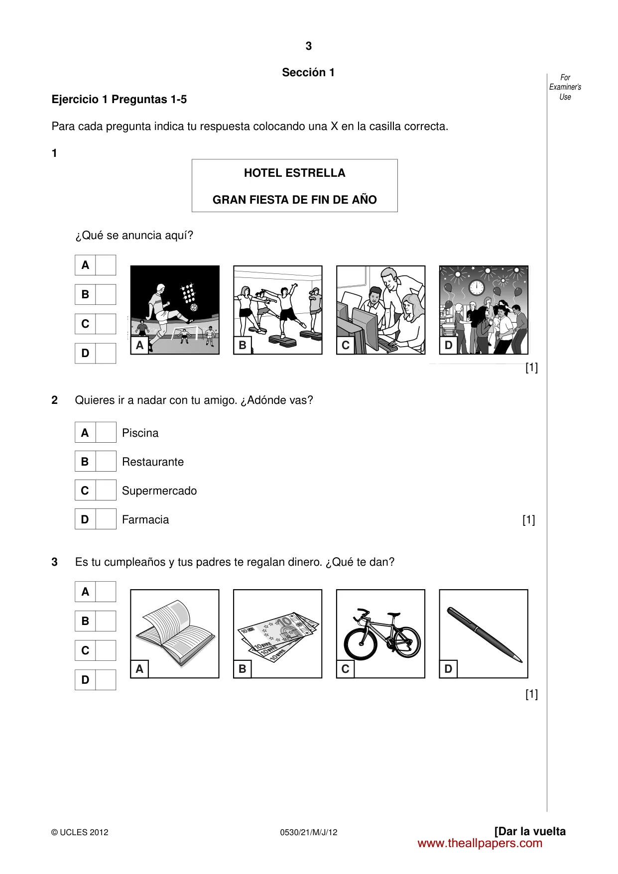 Cambridge IGCSE Spanish - Foreign Language 0530 2012 May/June Paper 2 · Variant 1 question paper, page 3 of 20