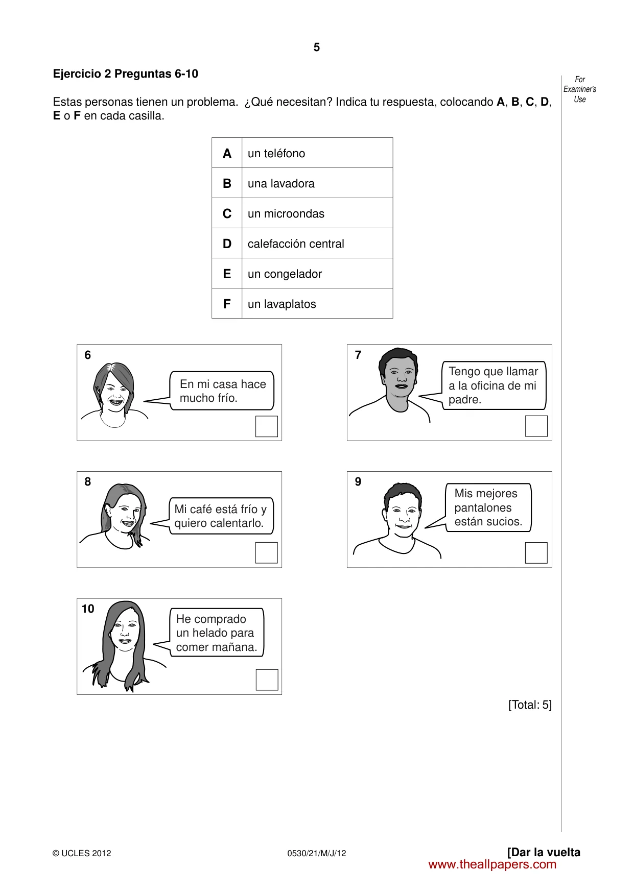 Cambridge IGCSE Spanish - Foreign Language 0530 2012 May/June Paper 2 · Variant 1 question paper, page 5 of 20