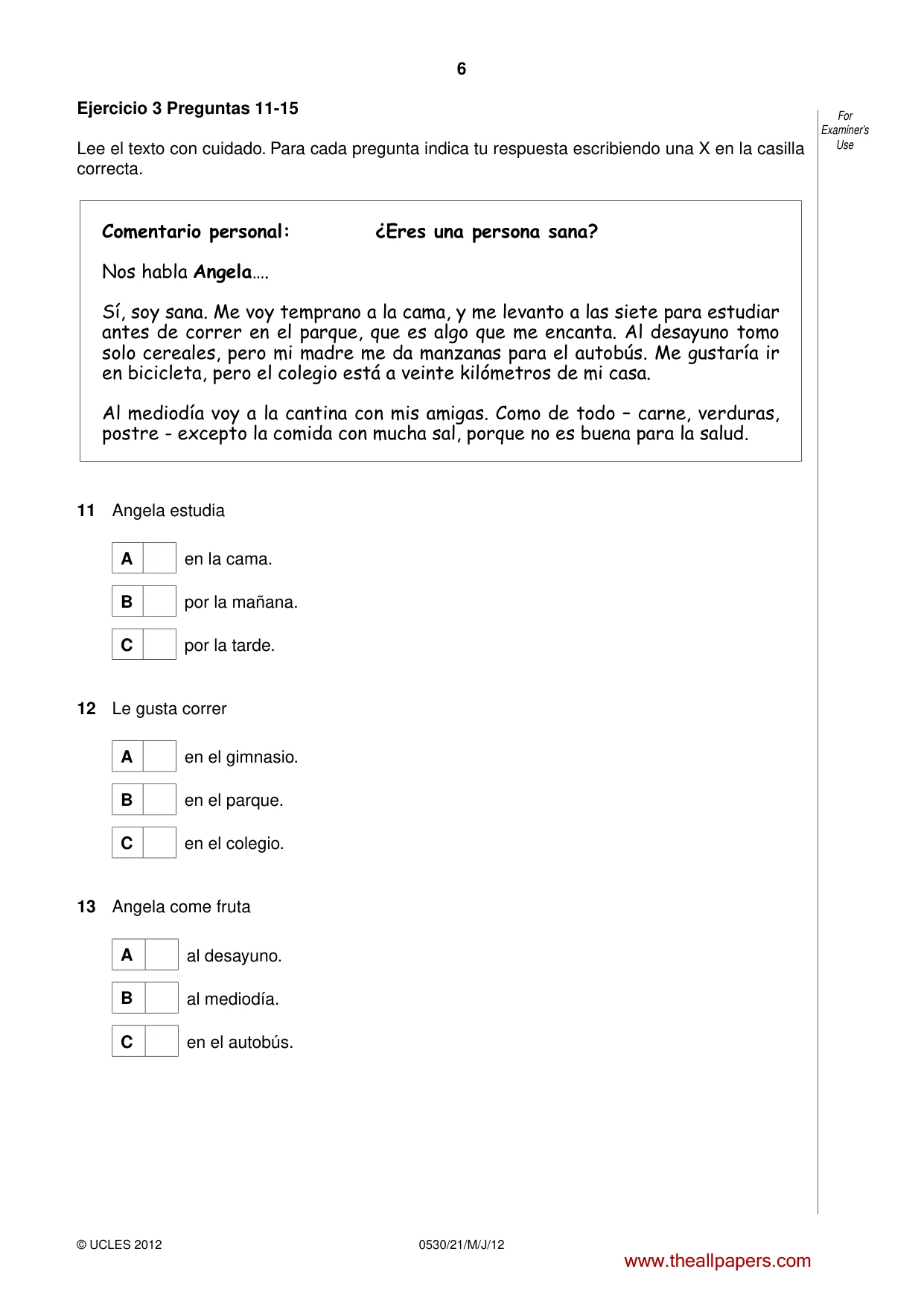 Cambridge IGCSE Spanish - Foreign Language 0530 2012 May/June Paper 2 · Variant 1 question paper, page 6 of 20