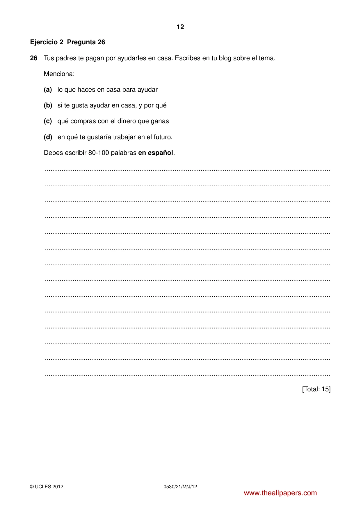 Cambridge IGCSE Spanish - Foreign Language 0530 2012 May/June Paper 2 · Variant 1 question paper, page 12 of 20
