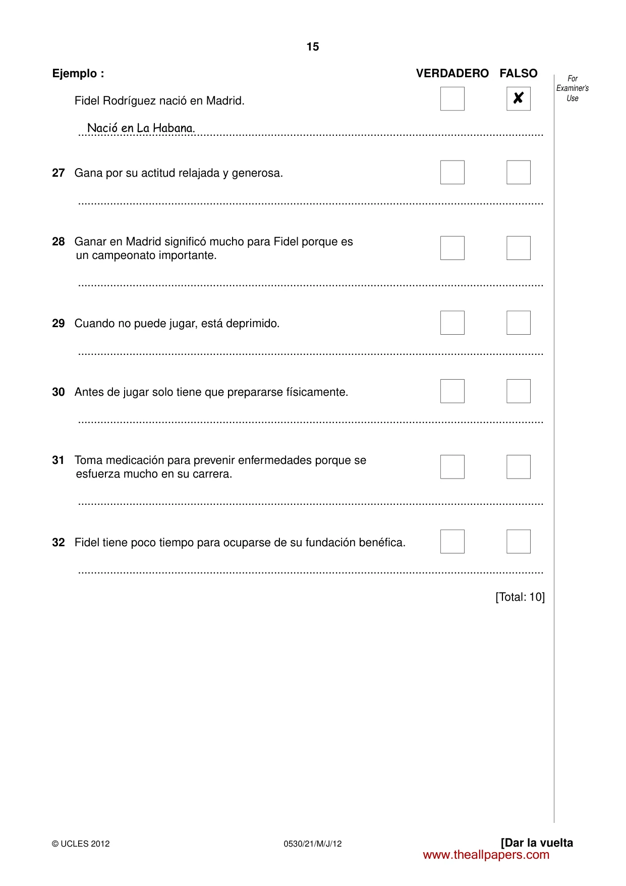 Cambridge IGCSE Spanish - Foreign Language 0530 2012 May/June Paper 2 · Variant 1 question paper, page 15 of 20