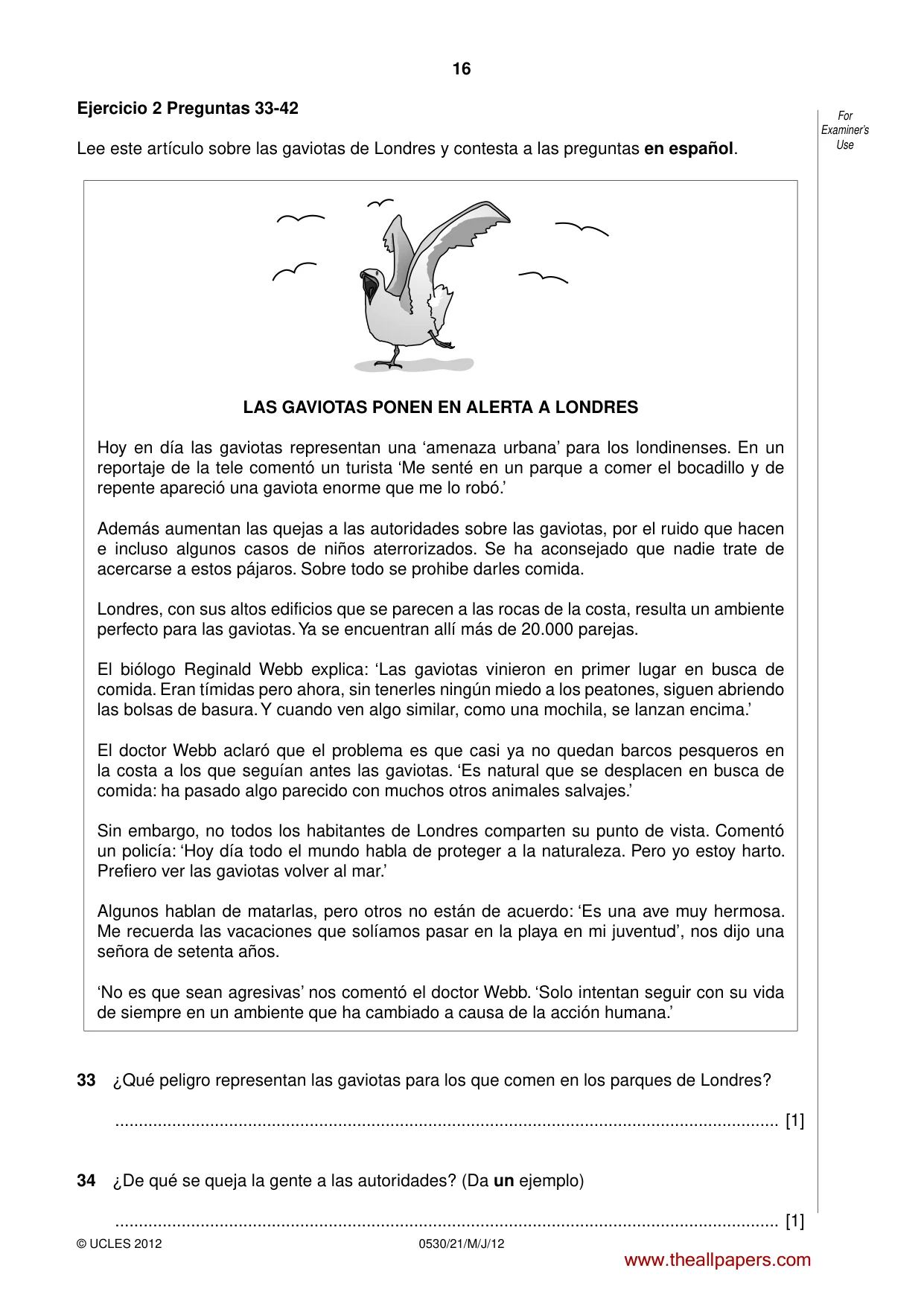 Cambridge IGCSE Spanish - Foreign Language 0530 2012 May/June Paper 2 · Variant 1 question paper, page 16 of 20
