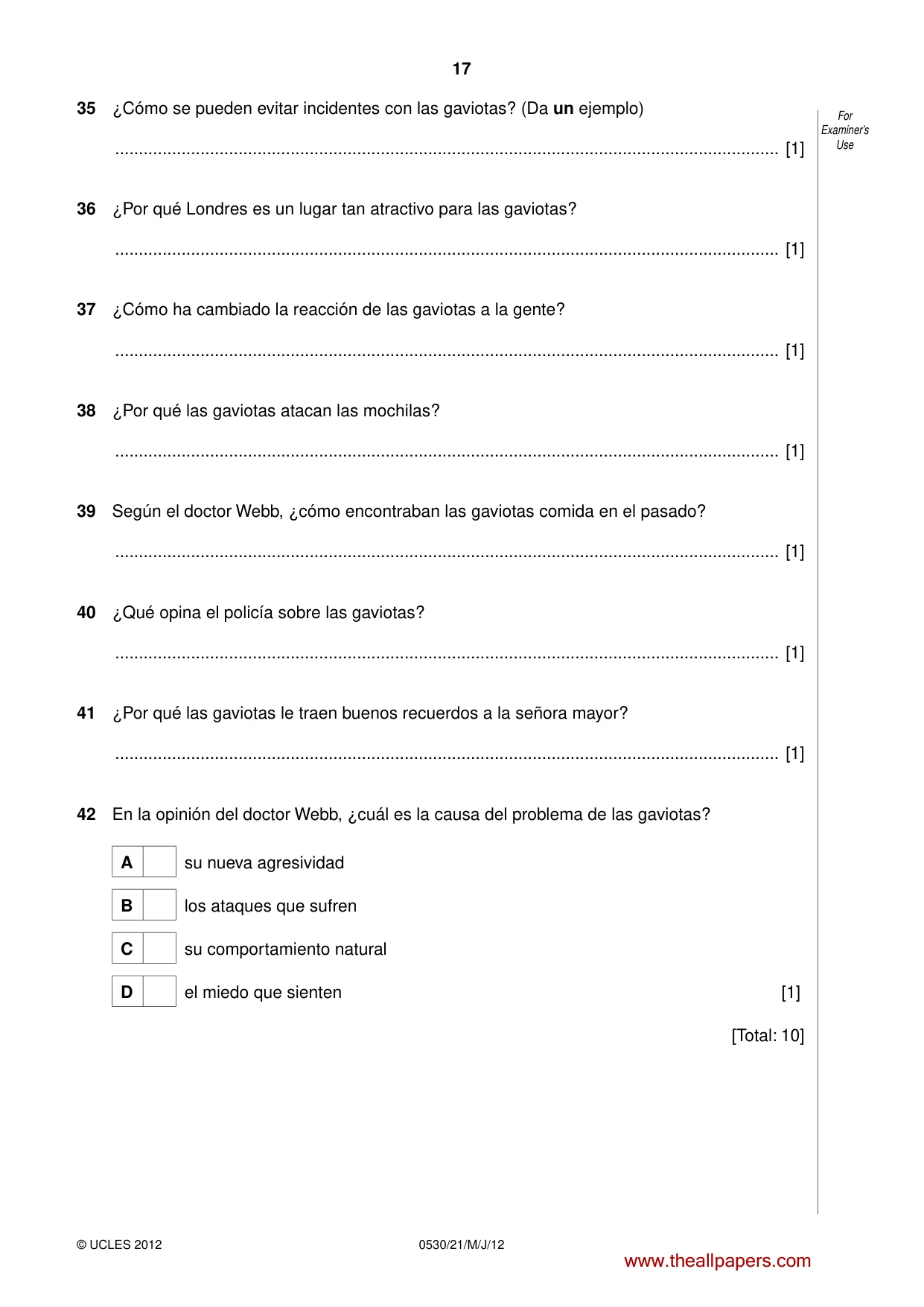 Cambridge IGCSE Spanish - Foreign Language 0530 2012 May/June Paper 2 · Variant 1 question paper, page 17 of 20