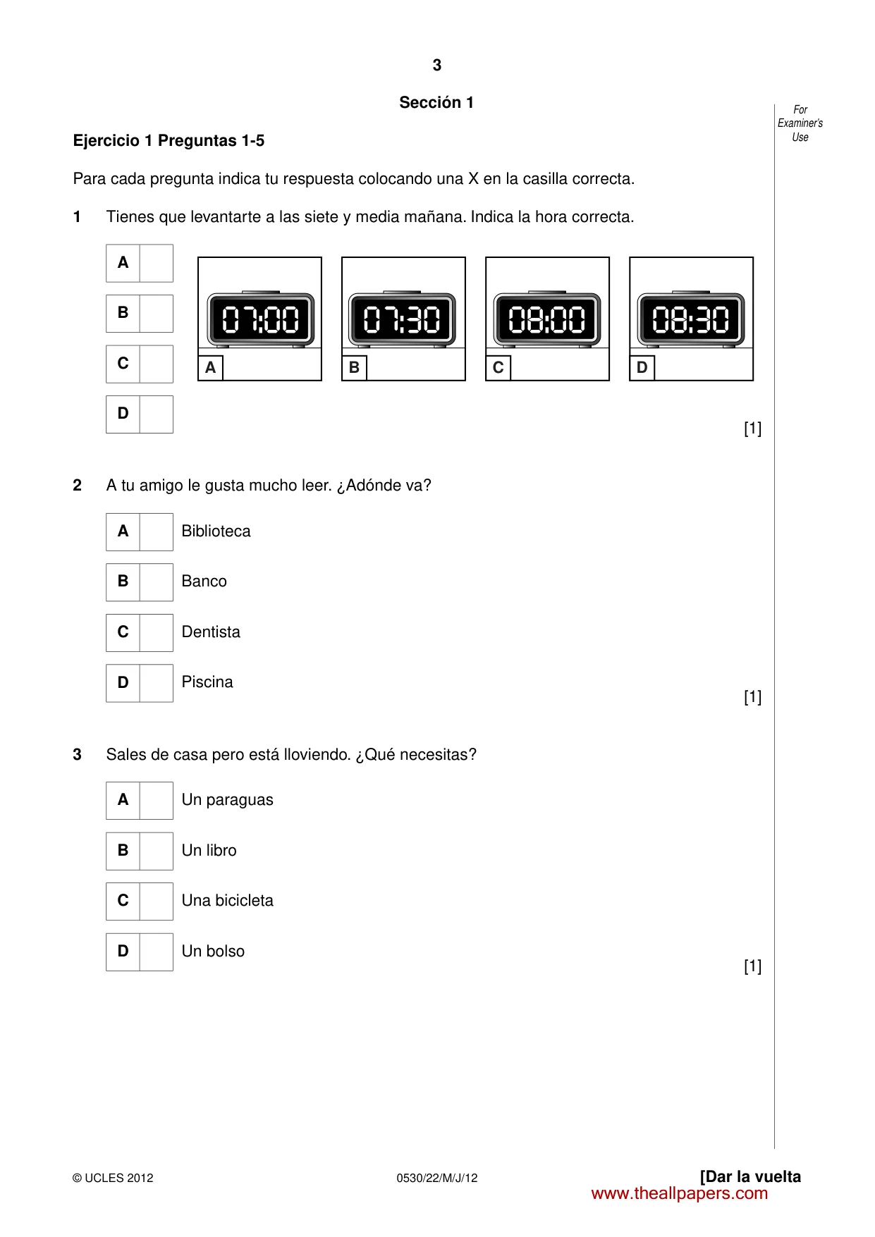 Cambridge IGCSE Spanish - Foreign Language 0530 2012 May/June Paper 2 · Variant 2 question paper, page 3 of 20