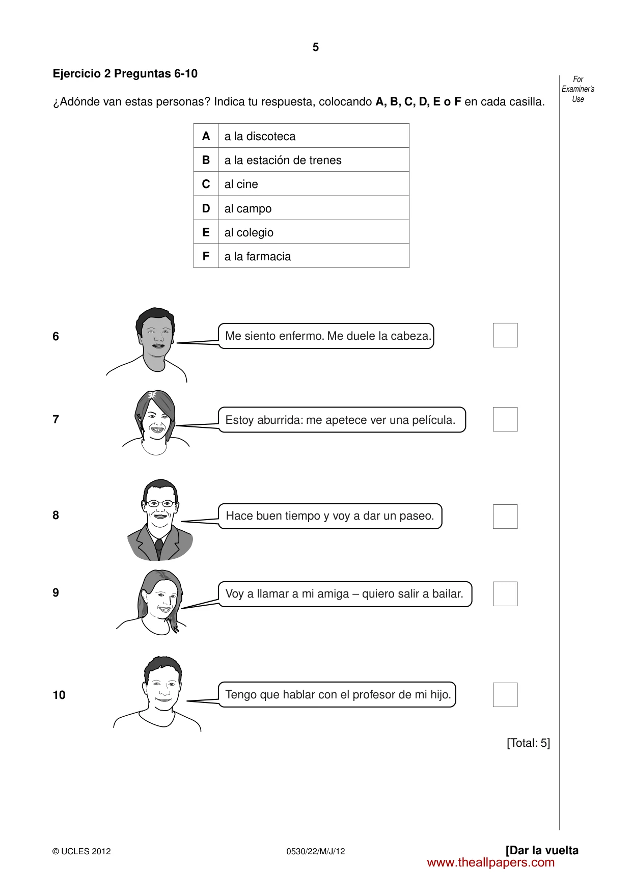 Cambridge IGCSE Spanish - Foreign Language 0530 2012 May/June Paper 2 · Variant 2 question paper, page 5 of 20