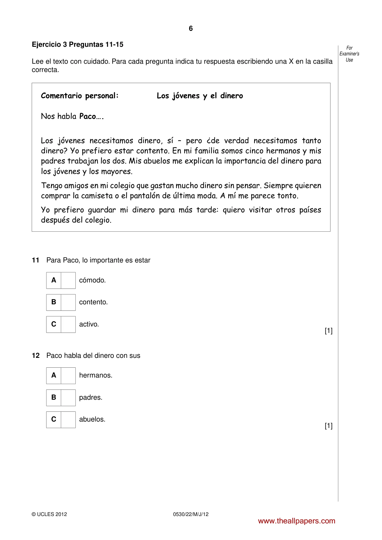 Cambridge IGCSE Spanish - Foreign Language 0530 2012 May/June Paper 2 · Variant 2 question paper, page 6 of 20