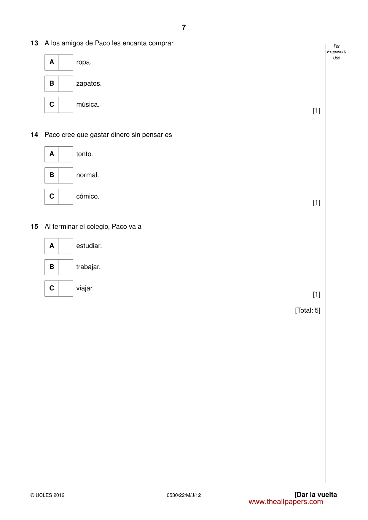 Cambridge IGCSE Spanish - Foreign Language 0530 2012 May/June Paper 2 · Variant 2 question paper, page 7 of 20