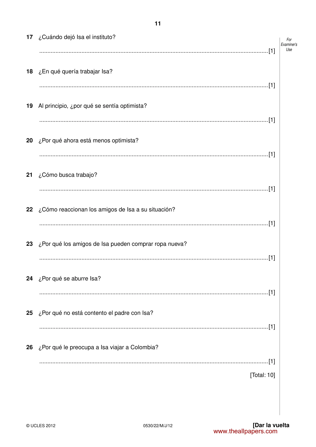 Cambridge IGCSE Spanish - Foreign Language 0530 2012 May/June Paper 2 · Variant 2 question paper, page 11 of 20