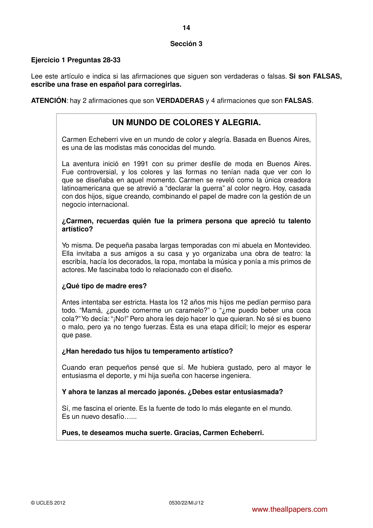 Cambridge IGCSE Spanish - Foreign Language 0530 2012 May/June Paper 2 · Variant 2 question paper, page 14 of 20