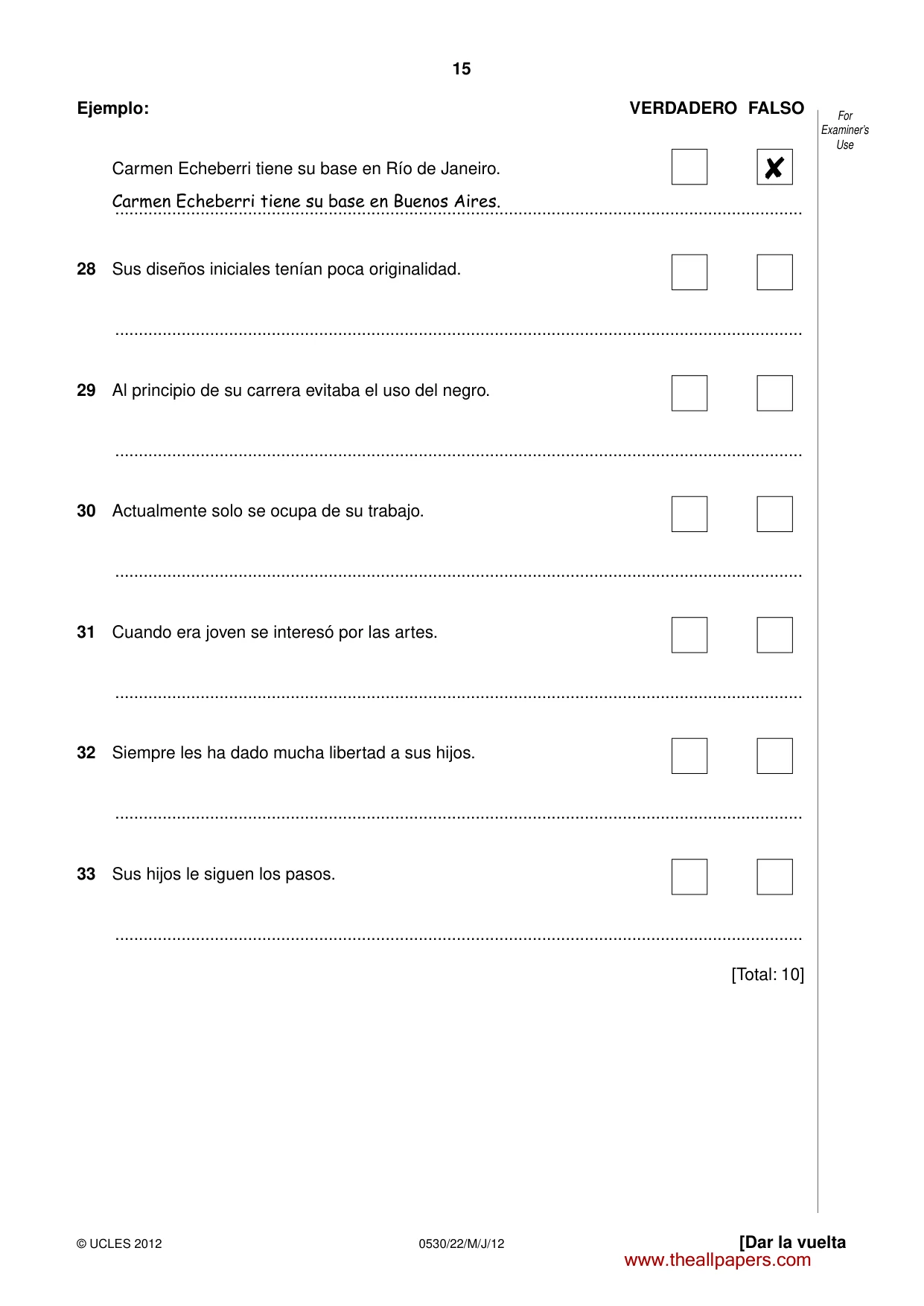 Cambridge IGCSE Spanish - Foreign Language 0530 2012 May/June Paper 2 · Variant 2 question paper, page 15 of 20
