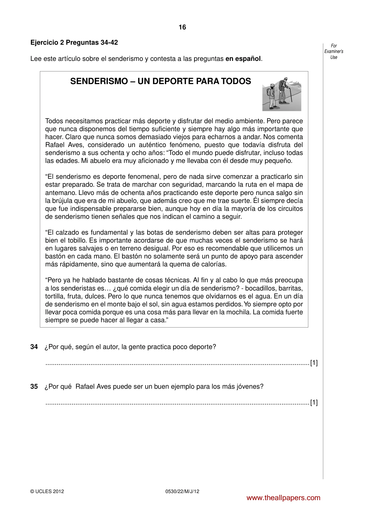Cambridge IGCSE Spanish - Foreign Language 0530 2012 May/June Paper 2 · Variant 2 question paper, page 16 of 20