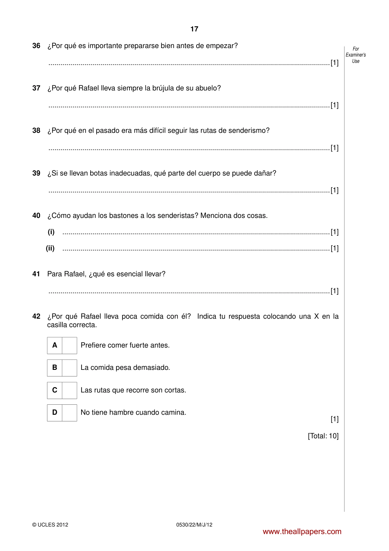 Cambridge IGCSE Spanish - Foreign Language 0530 2012 May/June Paper 2 · Variant 2 question paper, page 17 of 20