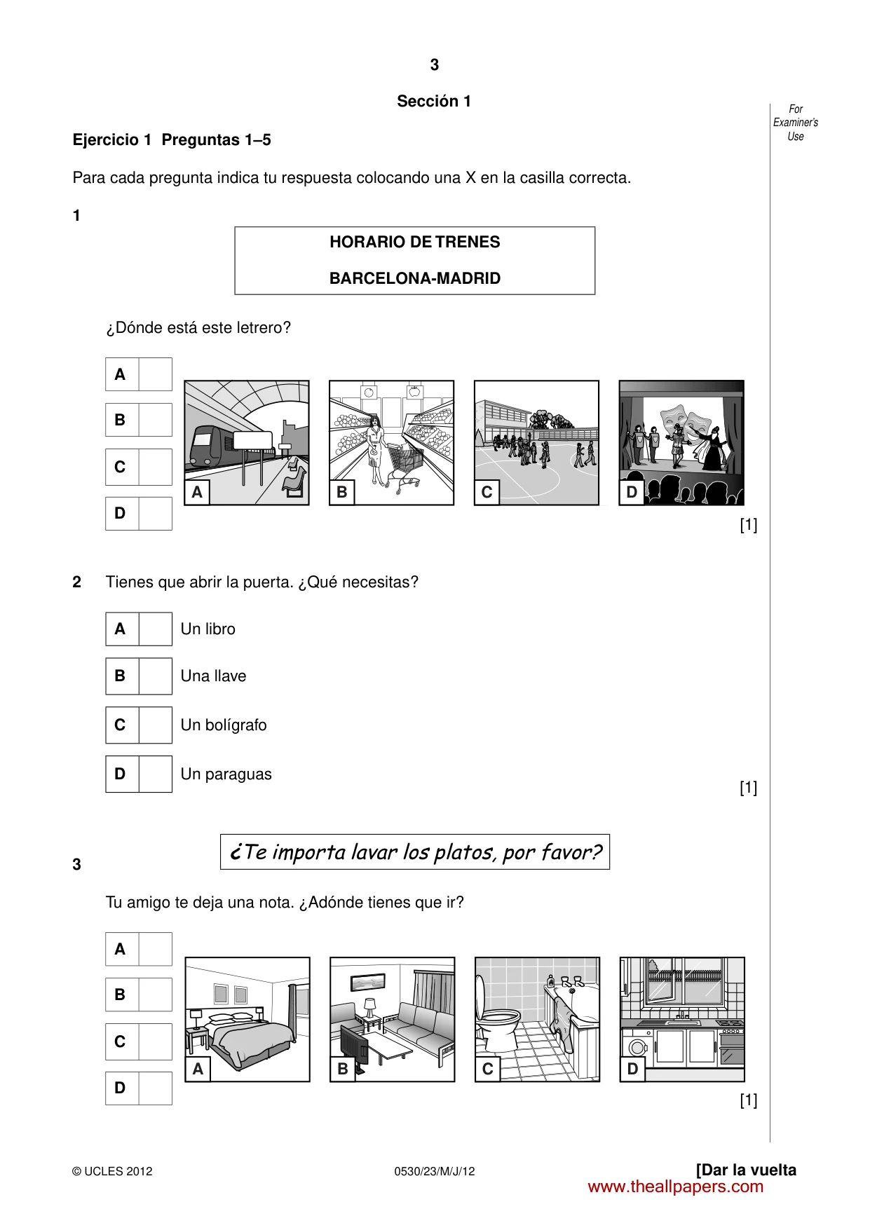 Cambridge IGCSE Spanish - Foreign Language 0530 2012 May/June Paper 2 · Variant 3 question paper, page 3 of 20
