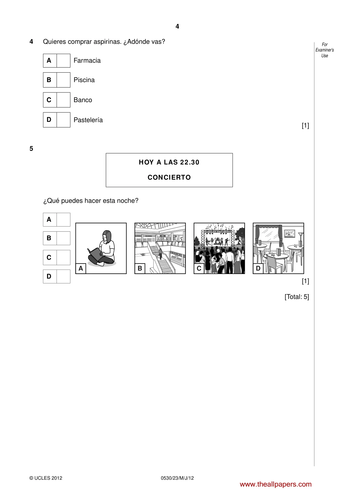 Cambridge IGCSE Spanish - Foreign Language 0530 2012 May/June Paper 2 · Variant 3 question paper, page 4 of 20