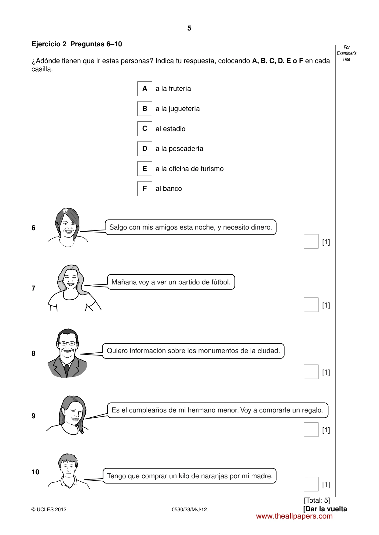 Cambridge IGCSE Spanish - Foreign Language 0530 2012 May/June Paper 2 · Variant 3 question paper, page 5 of 20