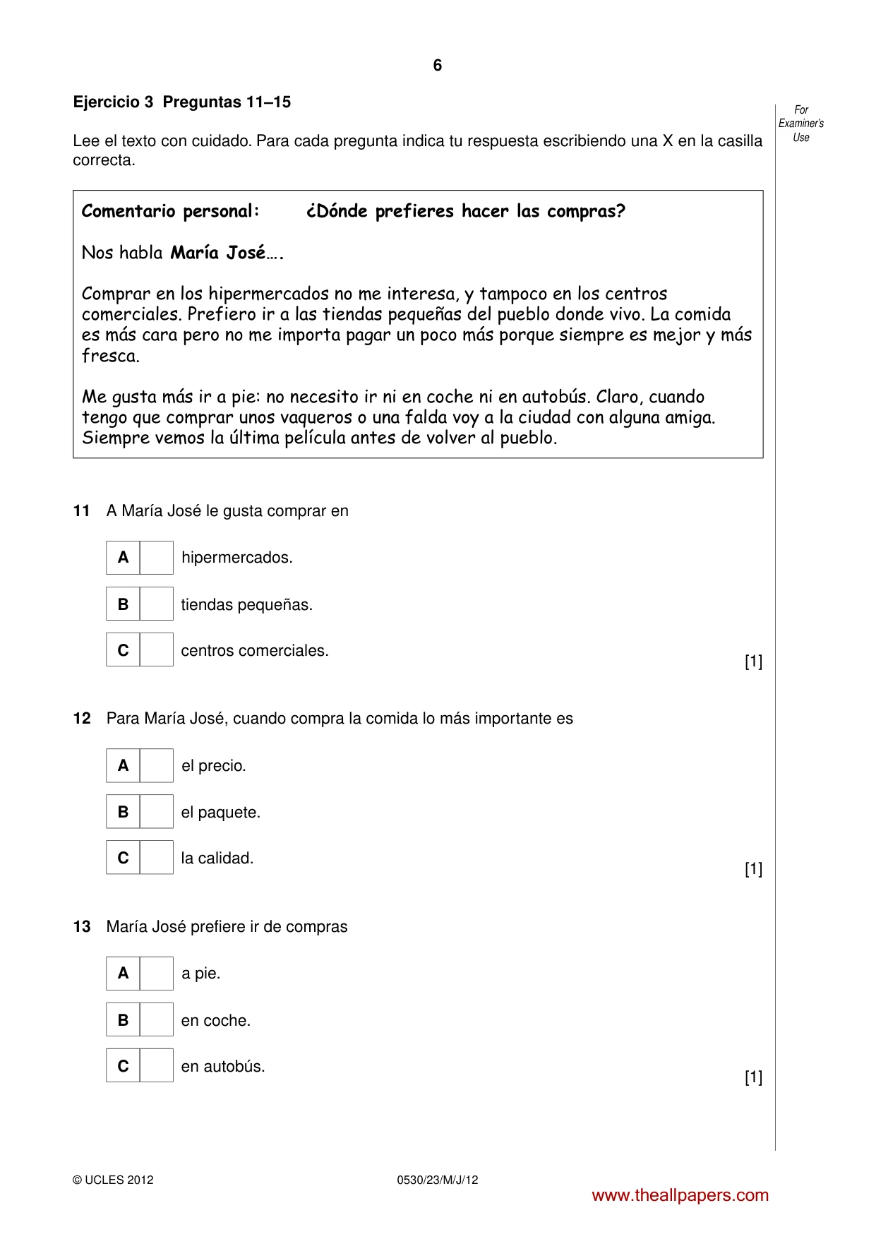 Cambridge IGCSE Spanish - Foreign Language 0530 2012 May/June Paper 2 · Variant 3 question paper, page 6 of 20