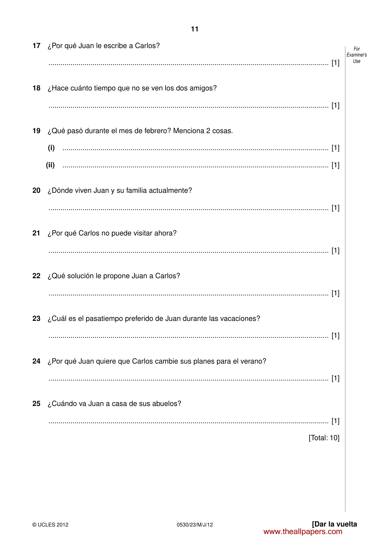Cambridge IGCSE Spanish - Foreign Language 0530 2012 May/June Paper 2 · Variant 3 question paper, page 11 of 20