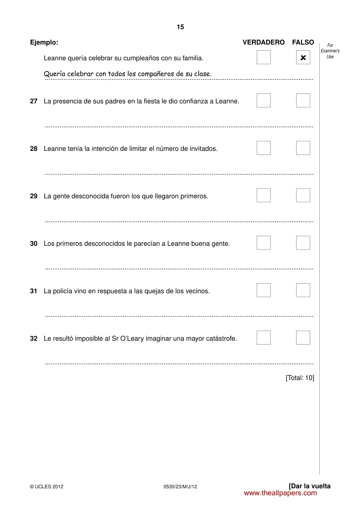 Cambridge IGCSE Spanish - Foreign Language 0530 2012 May/June Paper 2 · Variant 3 question paper, page 15 of 20