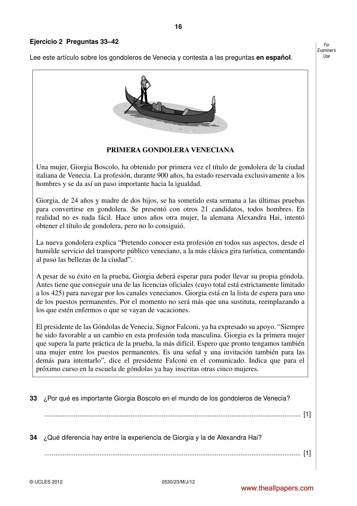 Cambridge IGCSE Spanish - Foreign Language 0530 2012 May/June Paper 2 · Variant 3 question paper, page 16 of 20