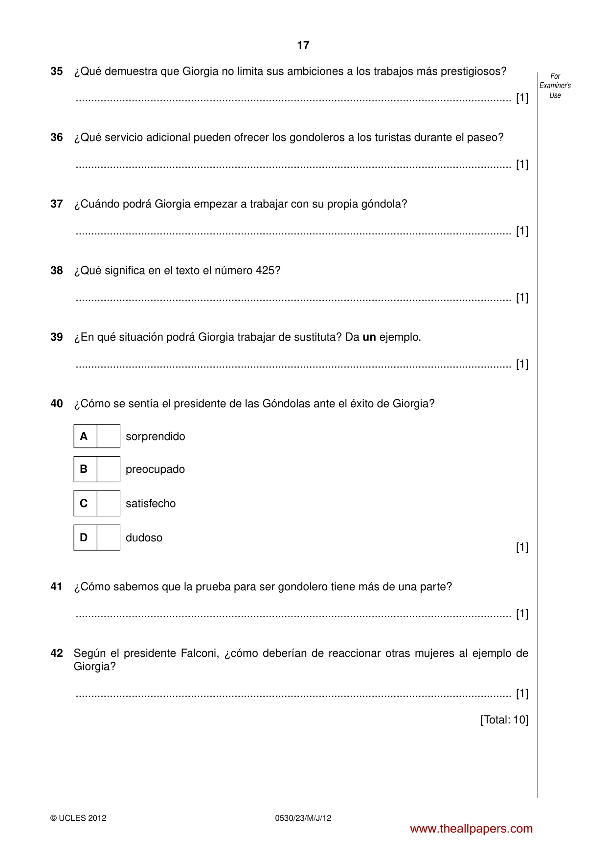 Cambridge IGCSE Spanish - Foreign Language 0530 2012 May/June Paper 2 · Variant 3 question paper, page 17 of 20