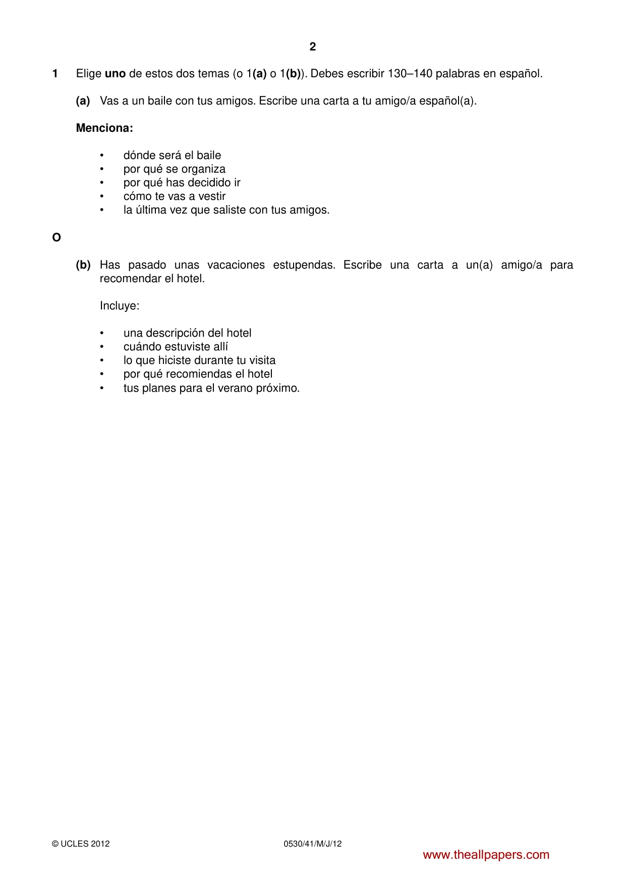 Cambridge IGCSE Spanish - Foreign Language 0530 2012 May/June Paper 4 · Variant 1 question paper, page 2 of 4