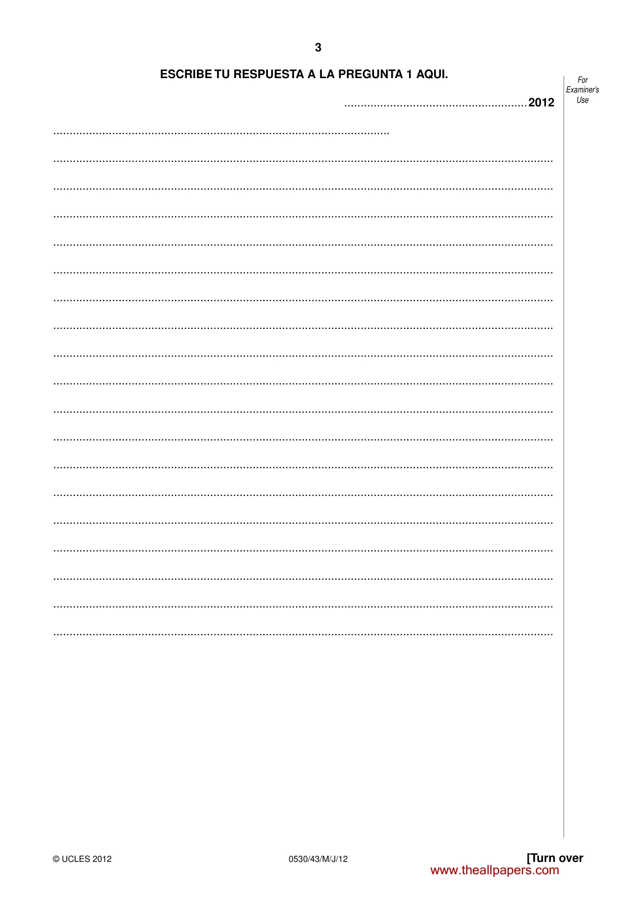 Cambridge IGCSE Spanish - Foreign Language 0530 2012 May/June Paper 4 · Variant 3 question paper, page 3 of 4