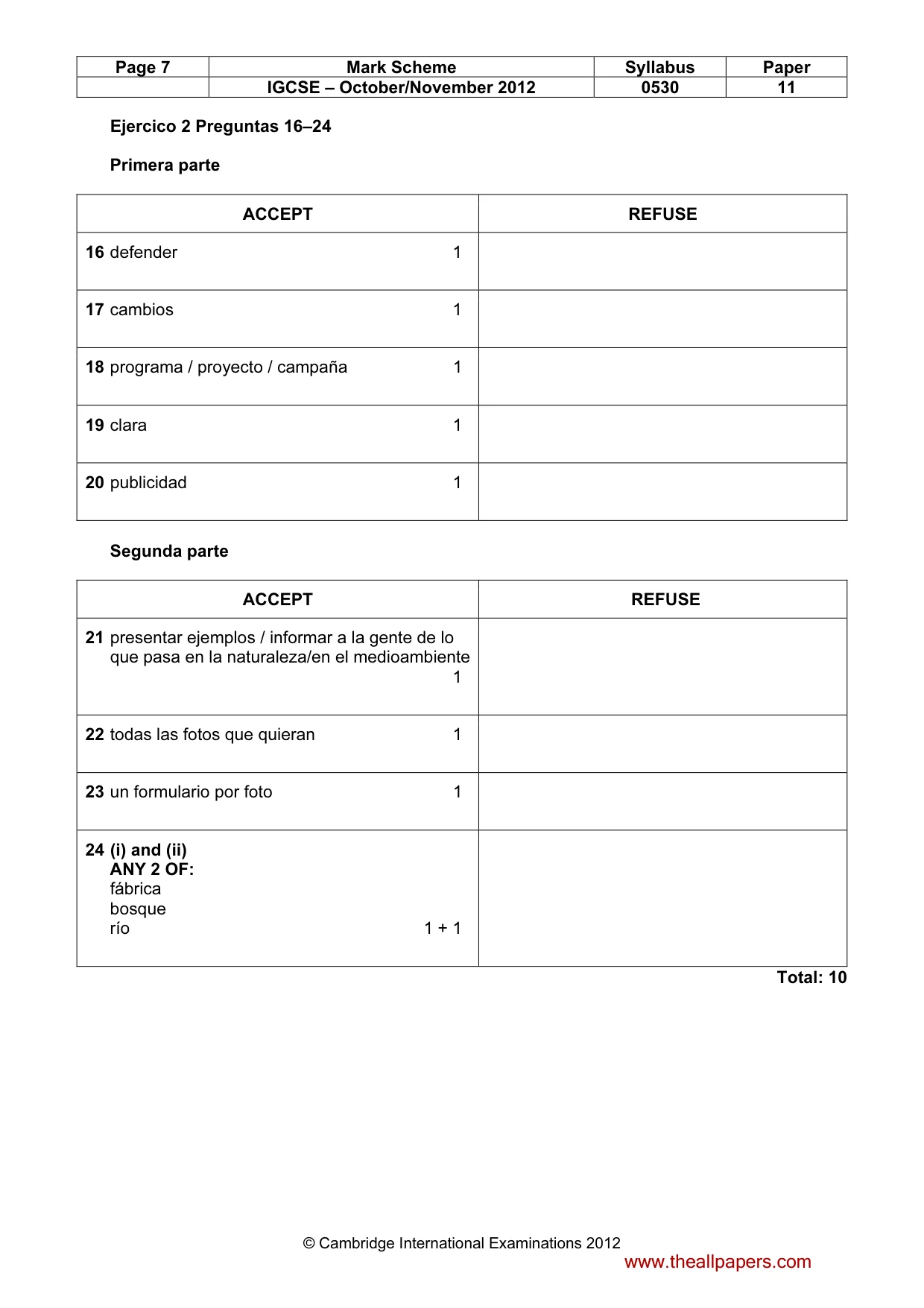 Mark scheme, page 7 of 8