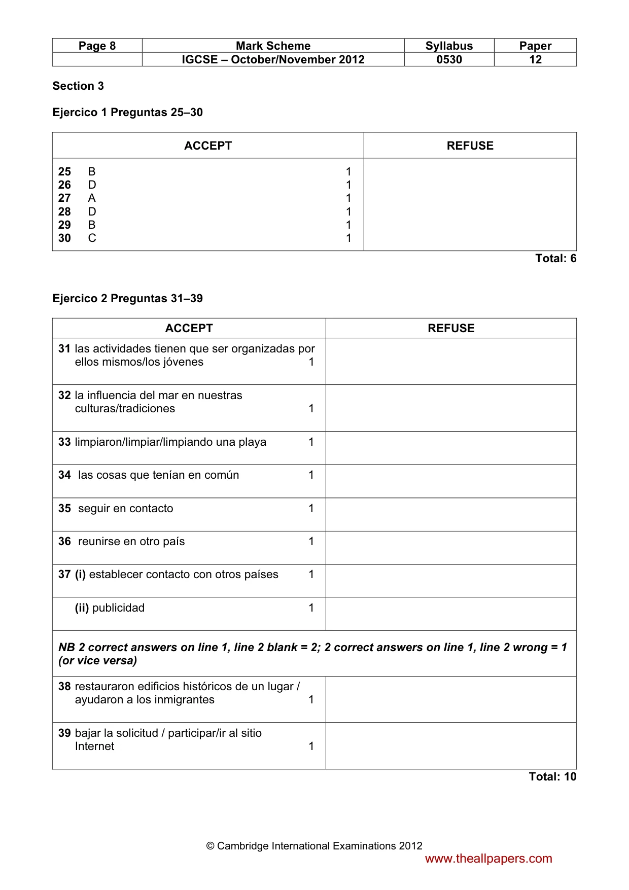 Mark scheme, page 8 of 8