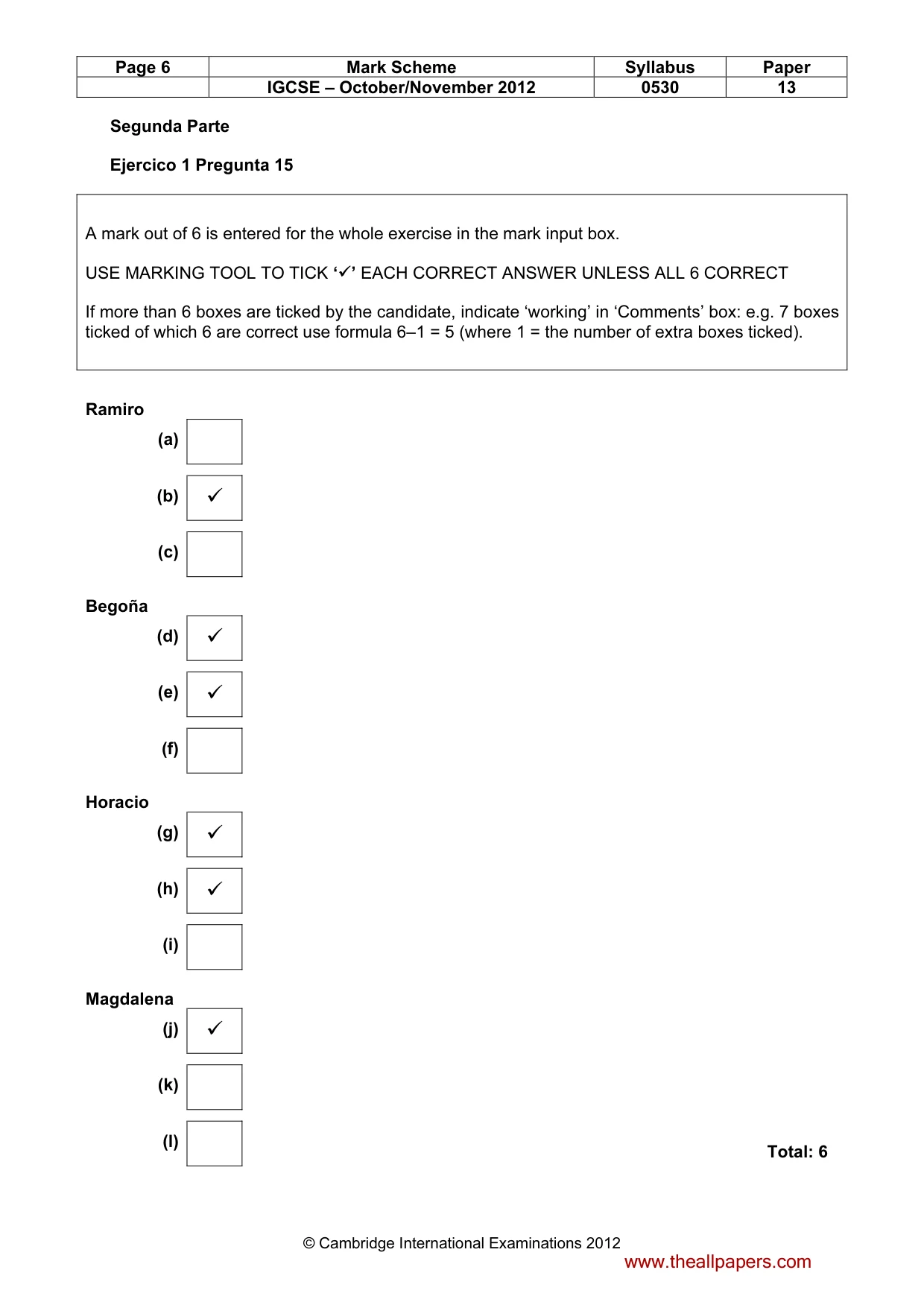 Mark scheme, page 6 of 8