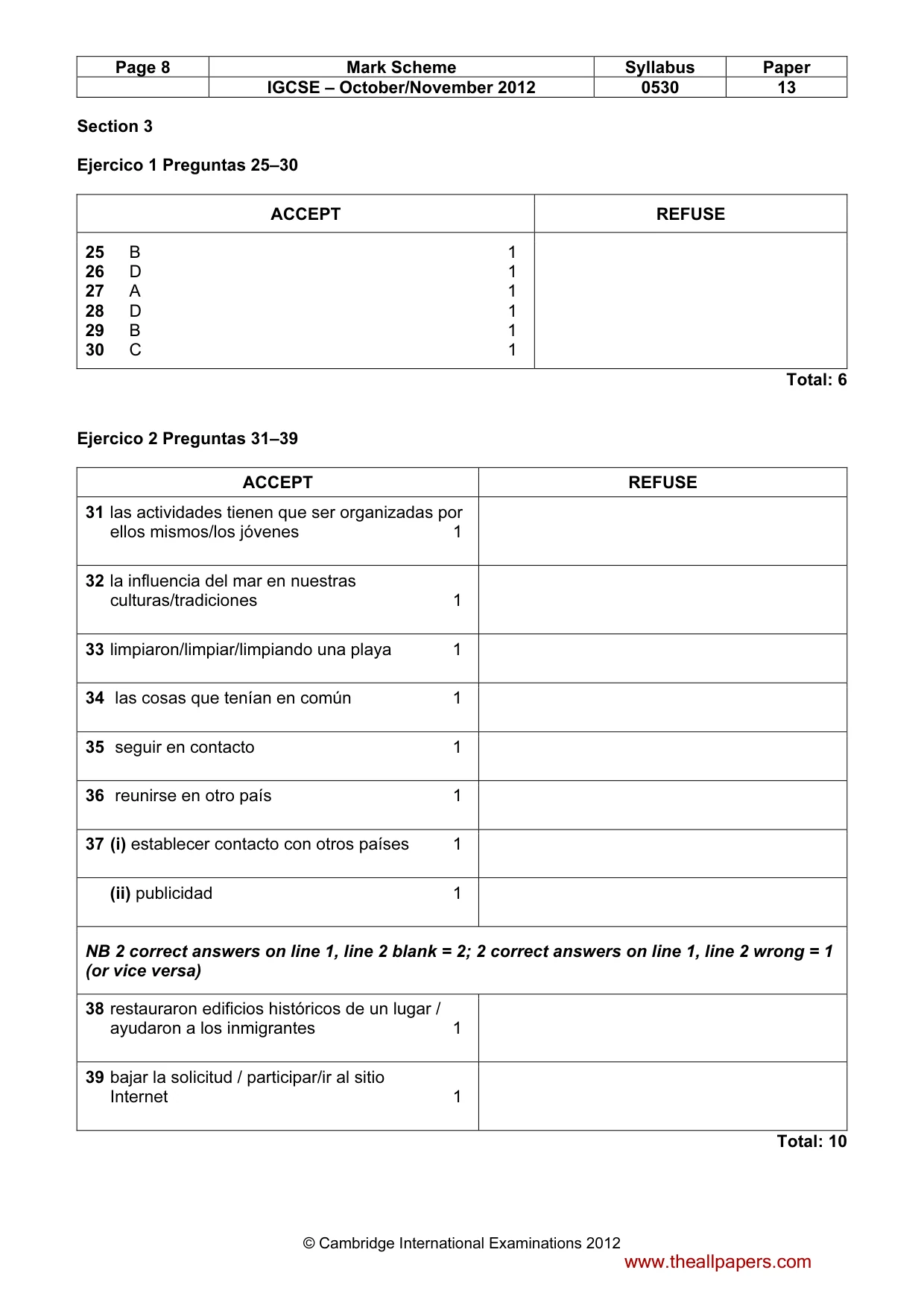 Mark scheme, page 8 of 8