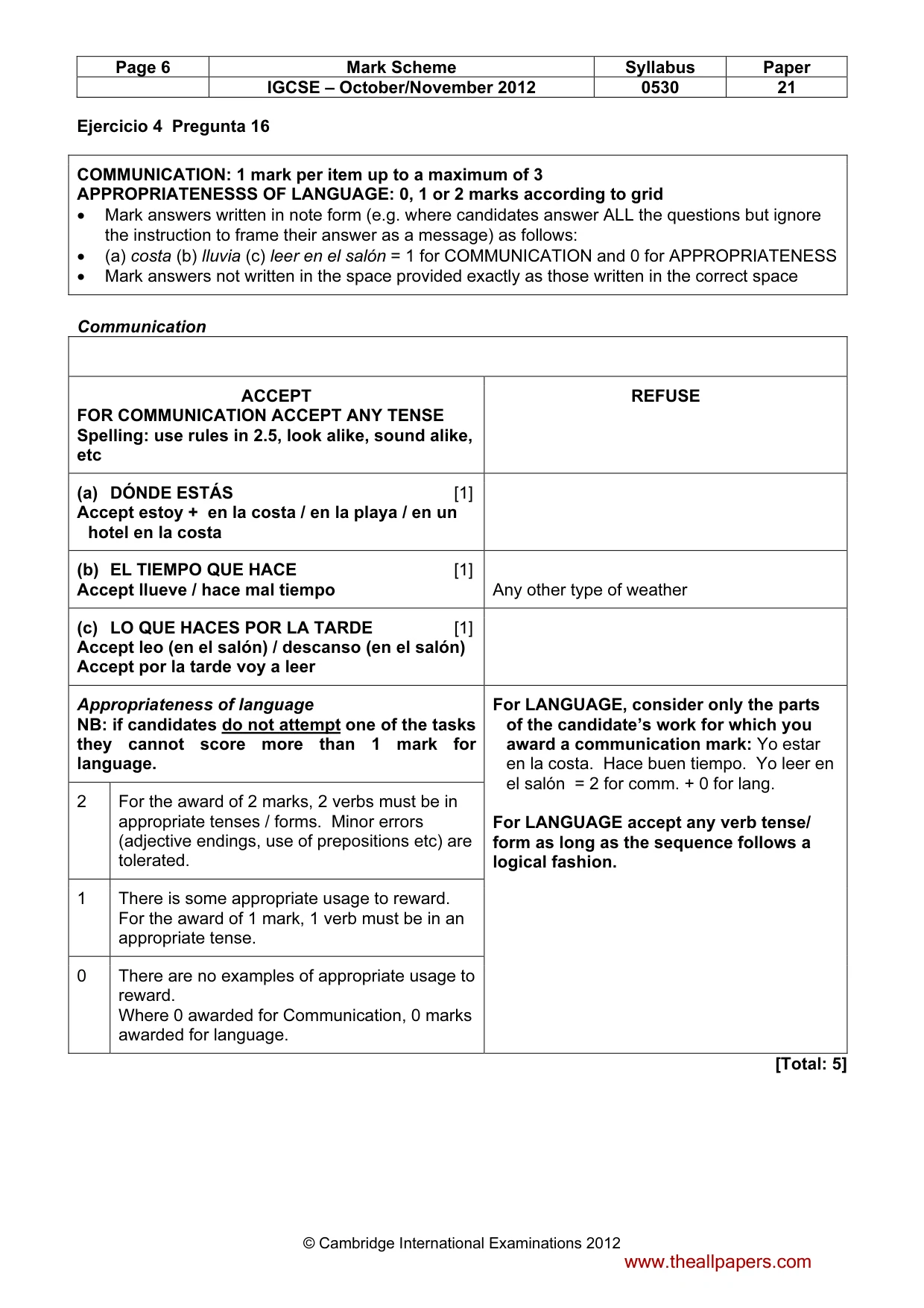 Mark scheme, page 6 of 10