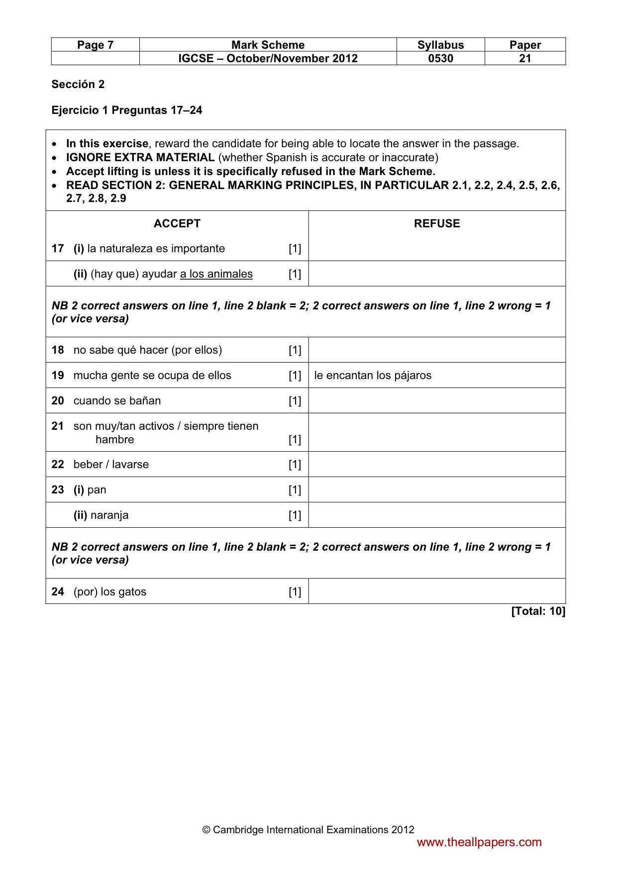 Mark scheme, page 7 of 10