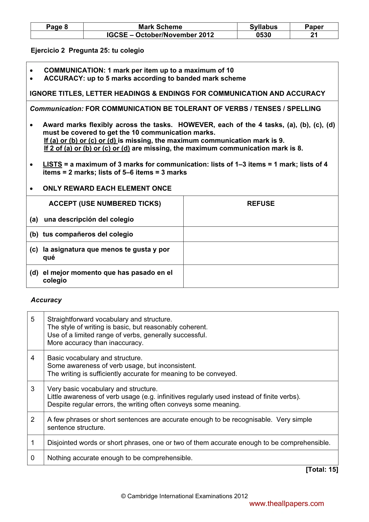 Mark scheme, page 8 of 10