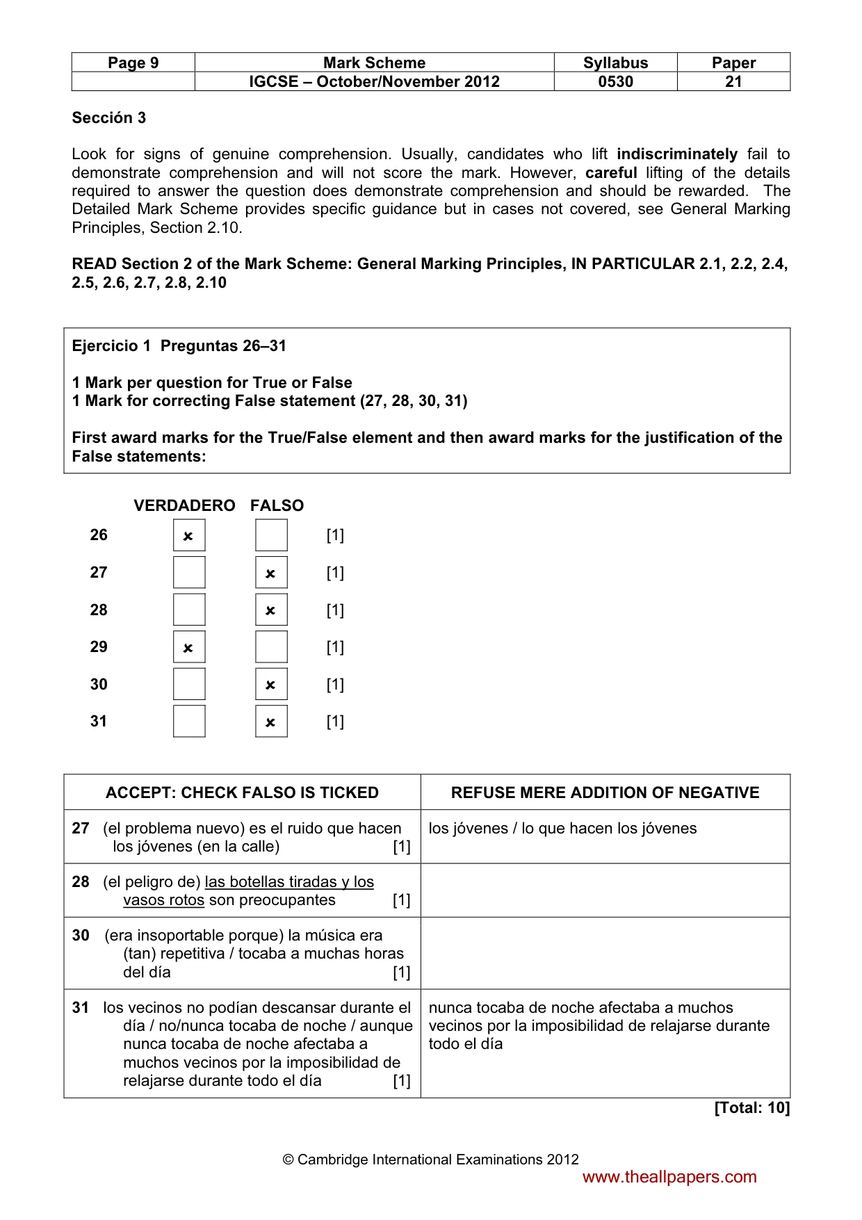 Mark scheme, page 9 of 10
