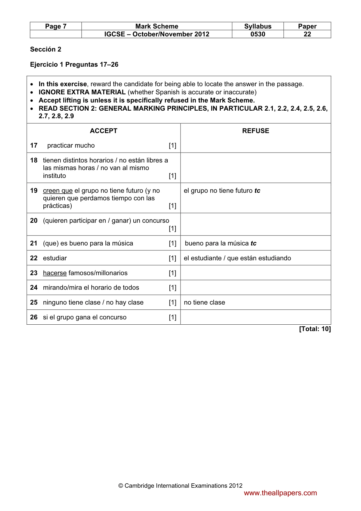 Mark scheme, page 7 of 10