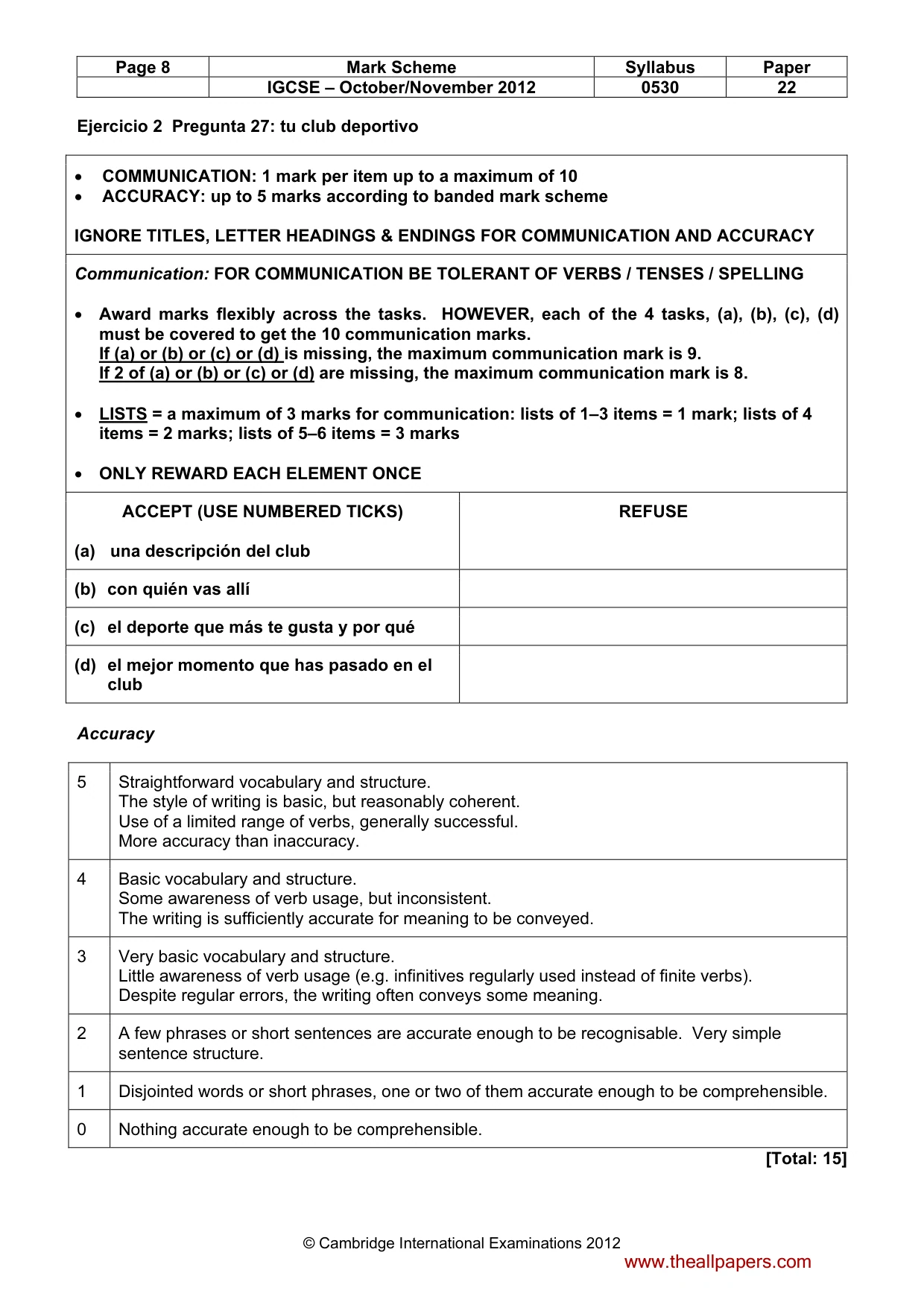 Mark scheme, page 8 of 10
