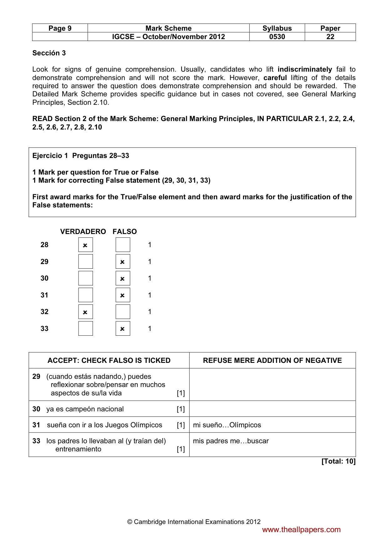 Mark scheme, page 9 of 10