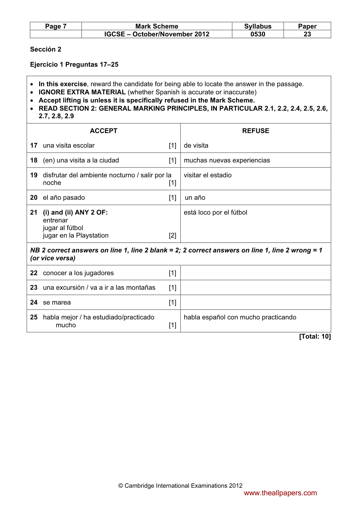 Mark scheme, page 7 of 10