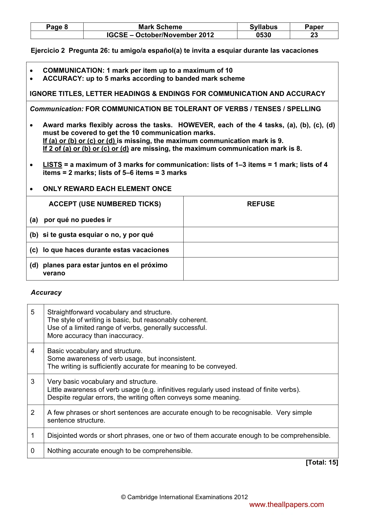 Mark scheme, page 8 of 10
