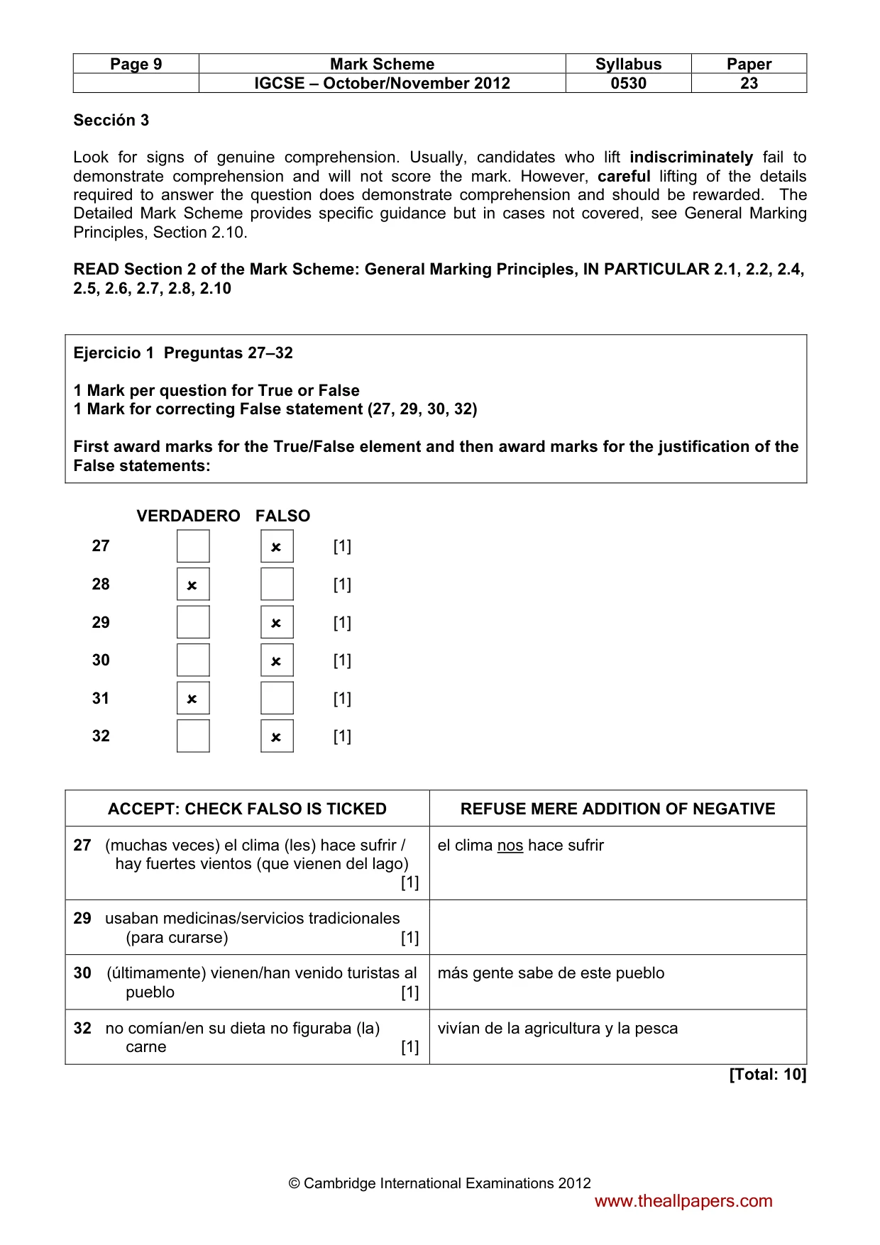 Mark scheme, page 9 of 10
