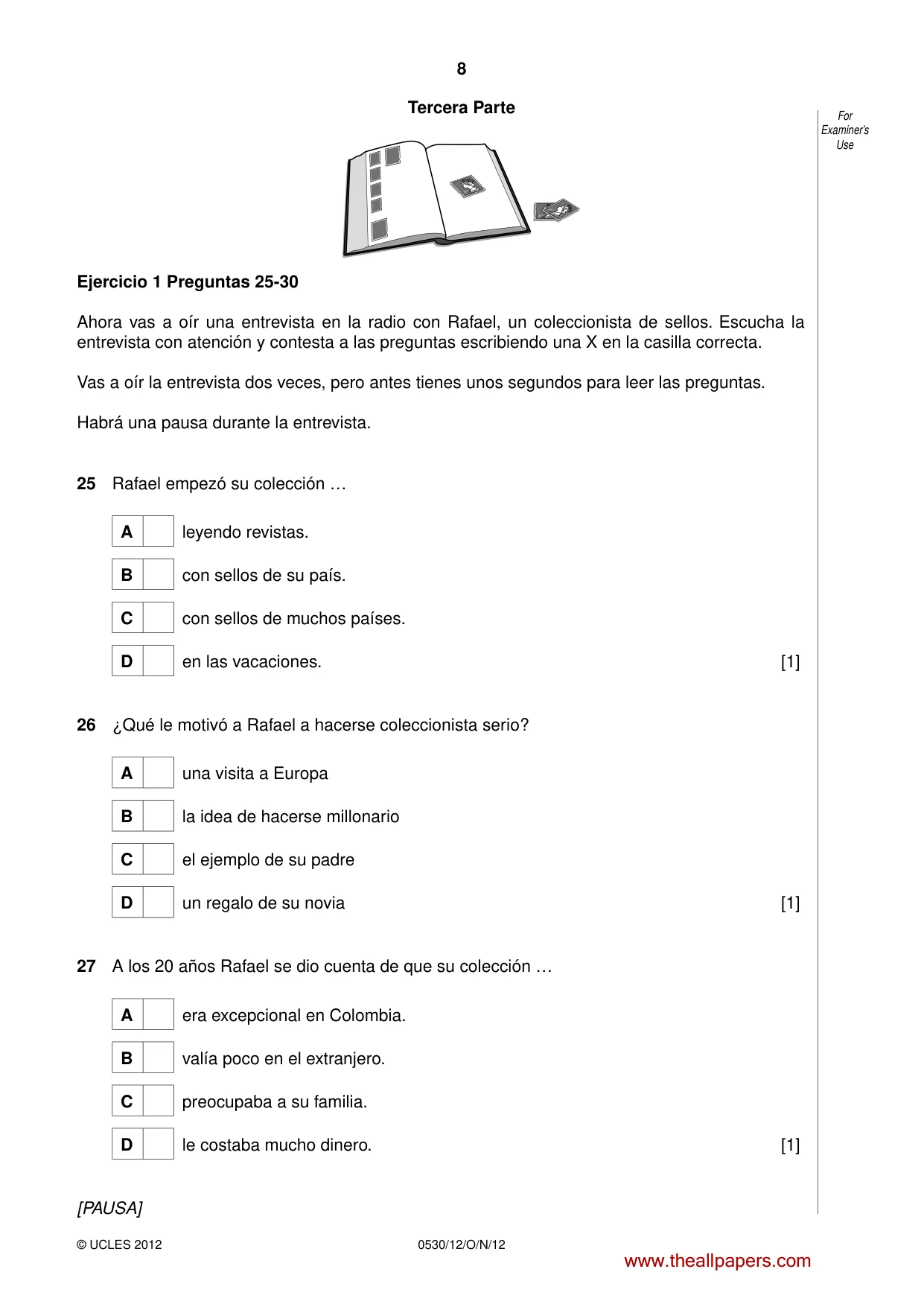 Cambridge IGCSE Spanish - Foreign Language 0530 2012 Oct/Nov Paper 1 · Variant 2 question paper, page 8 of 12