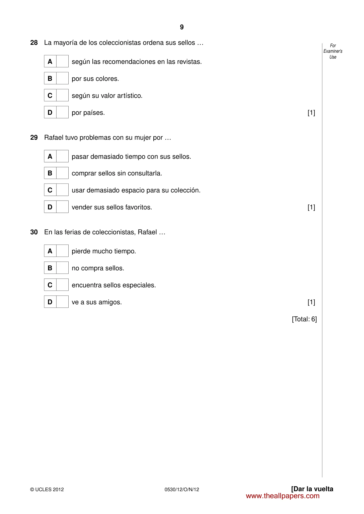 Cambridge IGCSE Spanish - Foreign Language 0530 2012 Oct/Nov Paper 1 · Variant 2 question paper, page 9 of 12